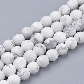 Natural Howlite Beads Strands, Faceted, Round