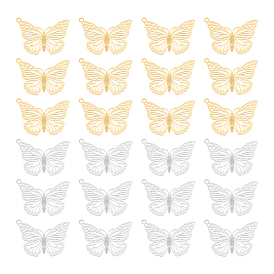 40 шт. 2 цвета 201 и 304 филигранные подвески из нержавеющей стали, гравированные металлические украшения, бабочка