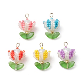 Подвески из нейлоновой проволоки, стеклянные бусины ручной работы с круглыми стеклянными бусинами и 304 штифтами с плоской головкой из нержавеющей стали, цветок