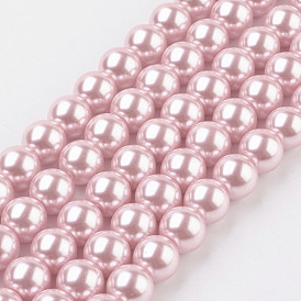 Brins de perles de verre écologiques, Grade a, ronde, teint, cordon en coton fileté