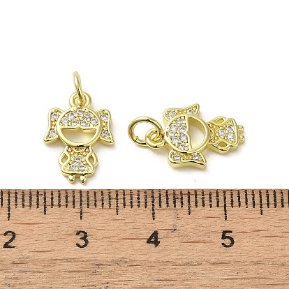 Rack Plating Brass Micro Pave Clear Cubic Zirconia Pendants, with Jump Ring, Long-Lasting Plated, Lead Free & Cadmium Free, Human Charms