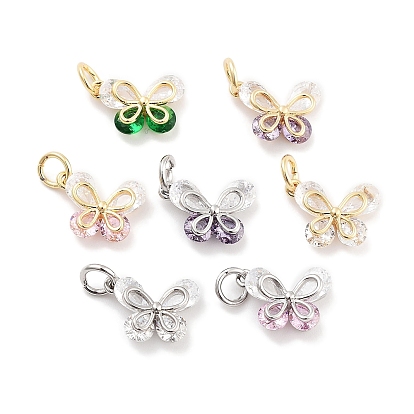 Латунные микро проложить кубического циркония подвески, без кадмия, без никеля и без свинца, бабочка, с целью перехода в кольце, настоящий 18k позолоченный/платиновый