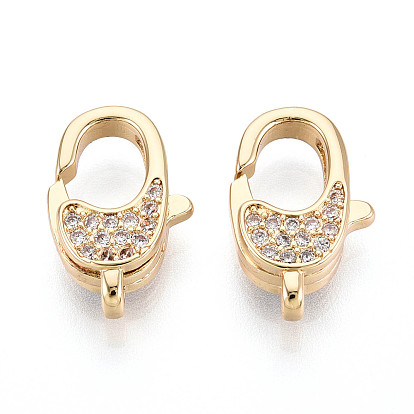 Застежки-лобстеры с прозрачным кубическим цирконием и латунным паве, овальные