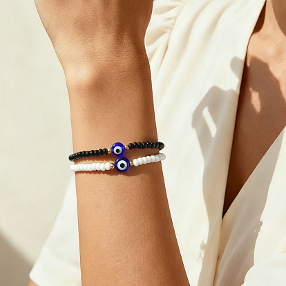 Браслеты из бисера и латуни с бусинами, символизирующими «злой глаз», для женщин., золотые