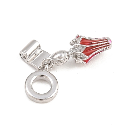 Brass Enamel European Dangle Charms, Large Hole Charms, Umbrella Scroll, Red