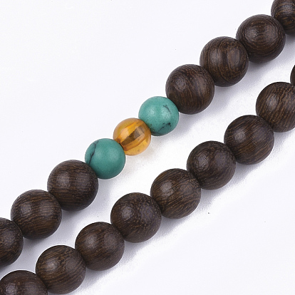 4-Loop Wrap Style Buddhist Jewelry, Sandalwood Mala Bead Bracelets, with Alloy Findings and Natural Agate Beads, Stretch Bracelets, Round