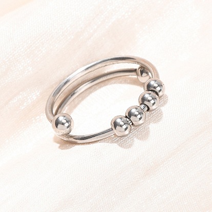 304 Stainless Steel Cuff Open Rings, with 201 Stainless Steel Beads