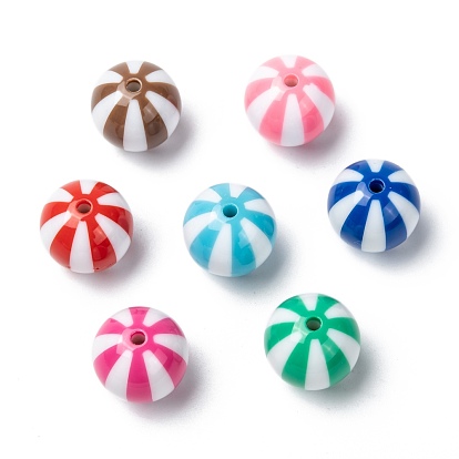 Granos de acrílico de la raya de colores para el collar bubblegum, rondo, 19x18 mm, agujero: 3 mm, 240 unidades / 1000 g