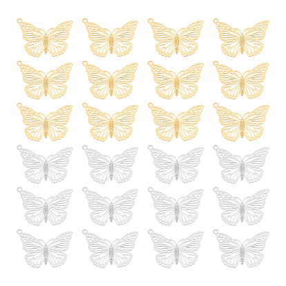 40 шт. 2 цвета 201 и 304 филигранные подвески из нержавеющей стали, гравированные металлические украшения, бабочка