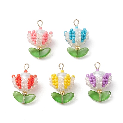 Подвески из нейлоновой проволоки, стеклянные бусины ручной работы с круглыми стеклянными бусинами и 304 штифтами с плоской головкой из нержавеющей стали, цветок
