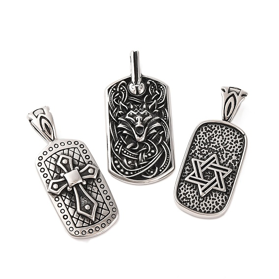 316 большие подвески из хирургической нержавеющей стали, прямоугольник амулеты, античное серебро
