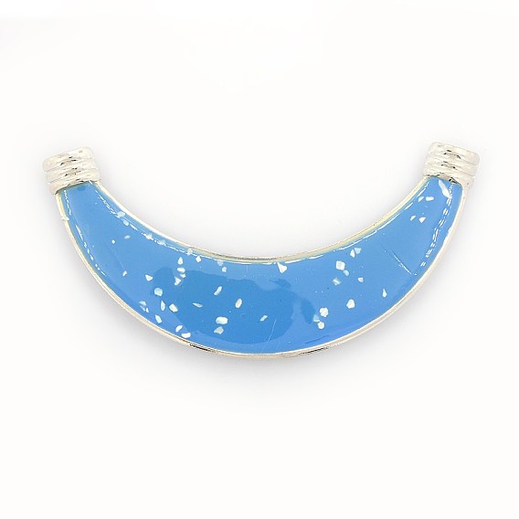 Platinum Plated Iron Enamel Tube Links, with White Shell Chips, Chandelier Components, 125x15~29x3mm, Hole: 5mm