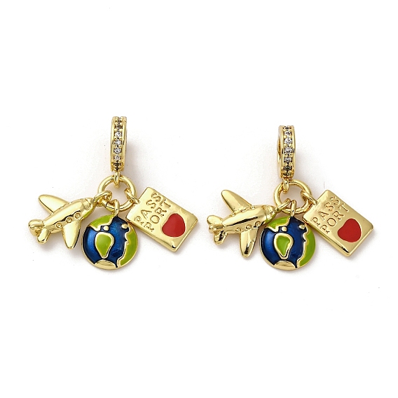 Латунь микропаве прозрачный кубический цирконий европейские подвески с подвесками, с разноцветной эмалью,, подвески с большими отверстиями в виде самолета, земли и паспорта