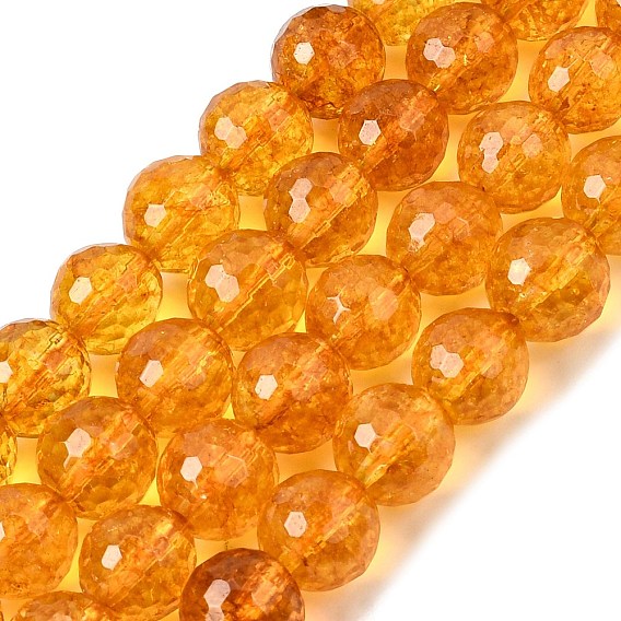 Natural Quartz Crystal Beads Strands, Dyed & Heated, Imitation Citrine, Faceted, Round
