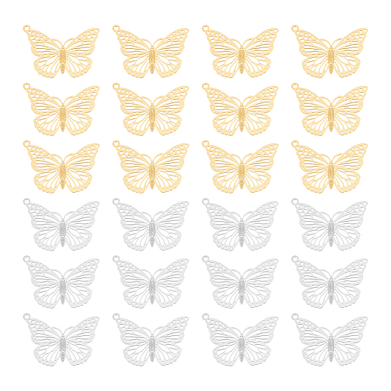 40 шт. 2 цвета 201 и 304 филигранные подвески из нержавеющей стали, гравированные металлические украшения, бабочка