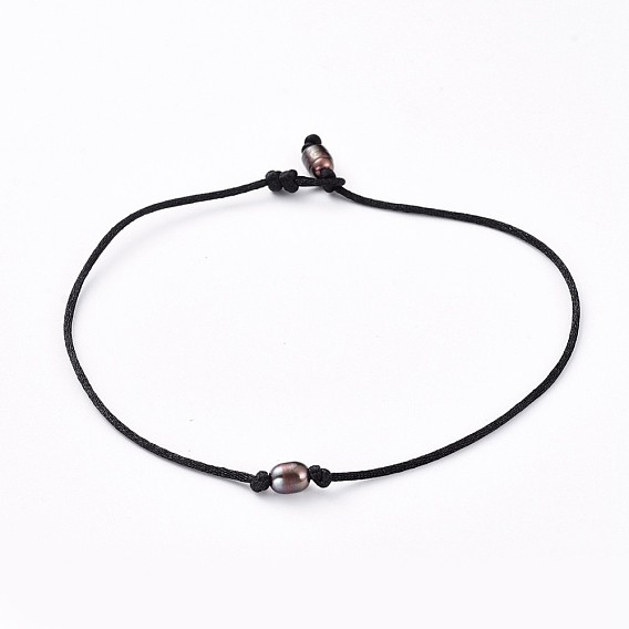 Choker Necklaces, with Natural Cultured Freshwater Pearl Beads and Nylon Thread
