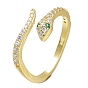 Adjustable Brass Micro Pave Cubic Zirconia Snake Cuff Rings, Open Rings, Long-Lasting Plated