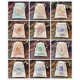 Tarot Card Storage Bag, Canvas Cloth Tarot Drawstring Bags, Rectangle with Constellation Pattern