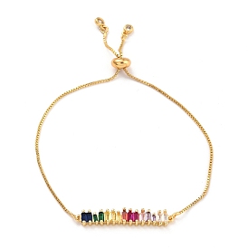 Colourful Cubic Zirconia Slider Bracelets, Brass Rectangle Link Bracelet for Women
