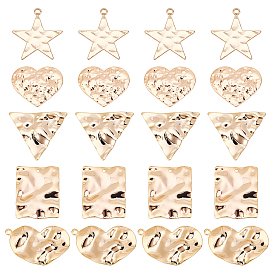 20Pcs 5 Style Brass Pendants, Star & Heart & Triangle & Rectangle