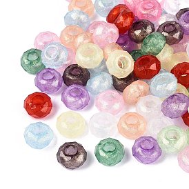 Прозрачного акрилового Европейский бисером, рондель, большое отверстие шарик, с блеском порошок, граненые