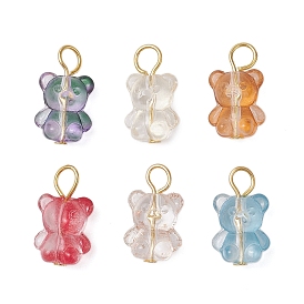 Бусины ручной работы в технике лэмпворк с железными штифтами с плоскими головками, подвески, медведь