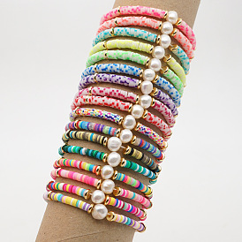 Bracelet de style bohème avec perles baroques naturelles et lettres en argile colorée pour femmes à la mode