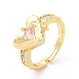 Pink Cubic Zirconia Heart Adjustable Ring, Brass Jewelry for Women