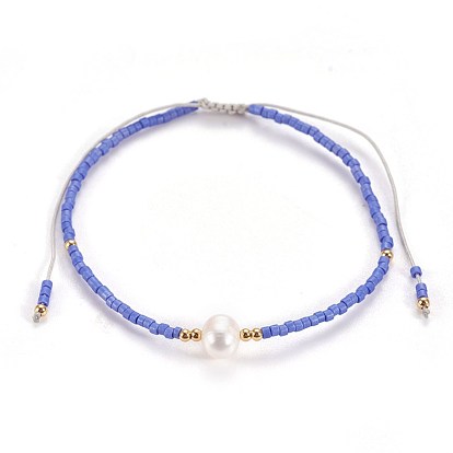 Nylon Thread Braided Bead Bracelets, with Pearl Beads and Glass Seed Beads