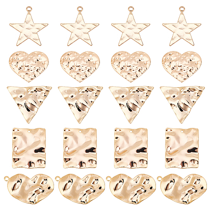 20Pcs 5 Style Brass Pendants, Star & Heart & Triangle & Rectangle
