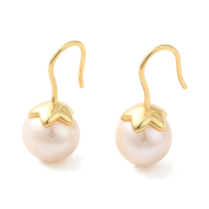Sterling Silver Dangle Earrings, with Natural Pearl, Jewely for Women, Round
