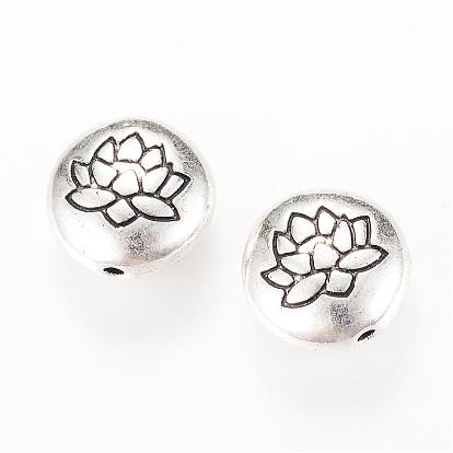 Alloy Beads, Flat Round with Lotus, Cadmium Free & Lead Free