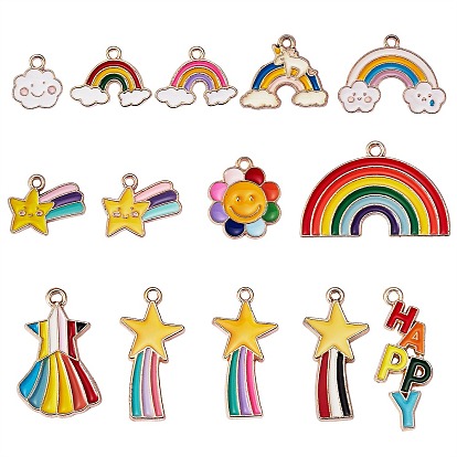 26Pcs 13 Style Alloy Enamel Pendants, Light Gold, Mixed Shapes