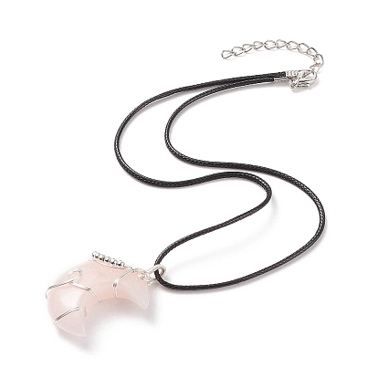 Ожерелье с подвеской в виде полумесяца из натурального драгоценного камня, женское колье из латуни с вощеным шнуром