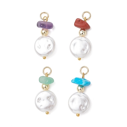 Плоские круглые подвески из АБС-пластика, имитирующие жемчуг, с крошкой из драгоценного камня, немагнитными бусинами из синтетического гематита и 304 нержавеющей сталью