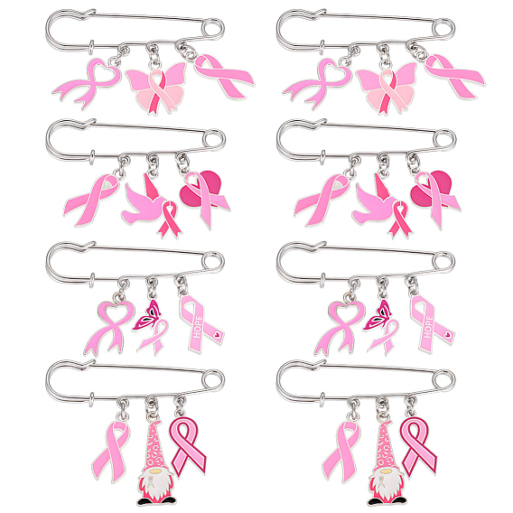 8шт. 4 стили, тематика розовой ленты осведомленности о раке груди, значки из сплава с эмалью, стальные английские булавки