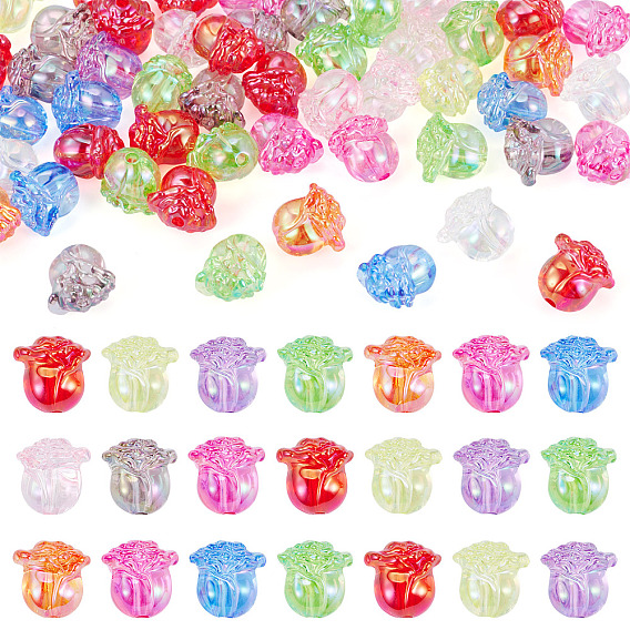 50Pcs UV Plating Transparent Acrylic Beads, Iridescent, Flower
