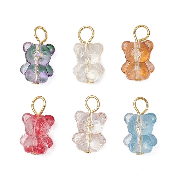 Бусины ручной работы в технике лэмпворк с железными штифтами с плоскими головками, подвески, медведь