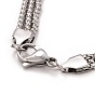304 Stainless Steel Triple Layered Multi-strand Bracelet, Flower Charm Bracelet for Women