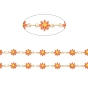 Brass Daisy Flower & Oval Link Chains, with Enamel & Spool, Soldered, Real 18K Gold Plated