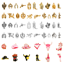 52 шт. подвески из сплава с эмалью и легким золотым покрытием в стиле ковбойского запада, кот собака корова сапоги шляпа подвески