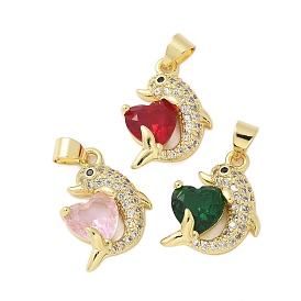 Стеклянные подвески, с реечной обшивкой из латуни микропаве с фурнитурой из фианита, прелести дельфинов, без кадмия и без свинца, долговечный, реальный 18 k позолоченный