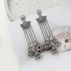 Серьги-люстры с кисточками из сплава