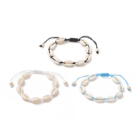 Bracelet coquillage naturel et perles tressées turquoises synthétiques pour femme