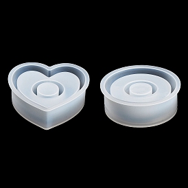 Flat Round/Heart DIY Silicone Candle Holder Molds, Resin Cement Plaster Casting Molds