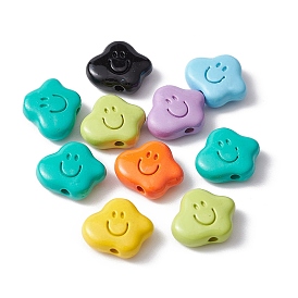 Spray Painted Alloy Beads, Cloud with Smiling Face