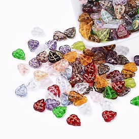 Perles de verre tchèques, galvanisé / couleur incrustation or / transparent, feuille