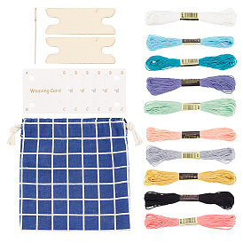 Wooden Tablet Weaving Card Sets, included Wood Shuttle, 10 Colors Cotton Cord, Colth Drawsting Storage Bag