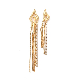 Clear Cubic Zirconia Star Chandelier Earrings, Rack Plating Brass Chain Tassel Asymmetrical Earrings for Women, Cadmium Free & Lead Free