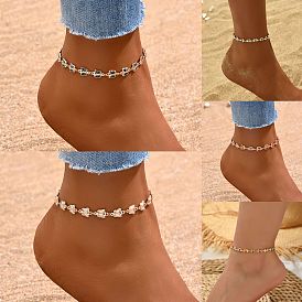 Браслеты на ногу в стиле бохо с овальными звеньями из латуни и эмали в виде бабочек